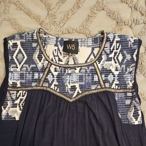 W5 Blue and White Geometric Women's Blouse